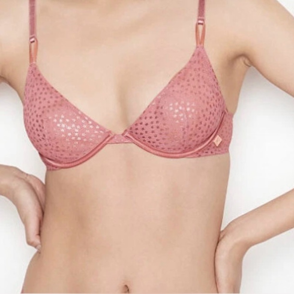 NWT Victoria's Secret Sexy Tee Unlined Rosy Star Sheer Mesh Satin Trim Demy Bra